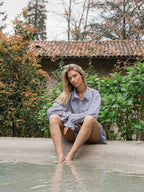 Blue Stripe Oversized Ruffle Blouse Sample