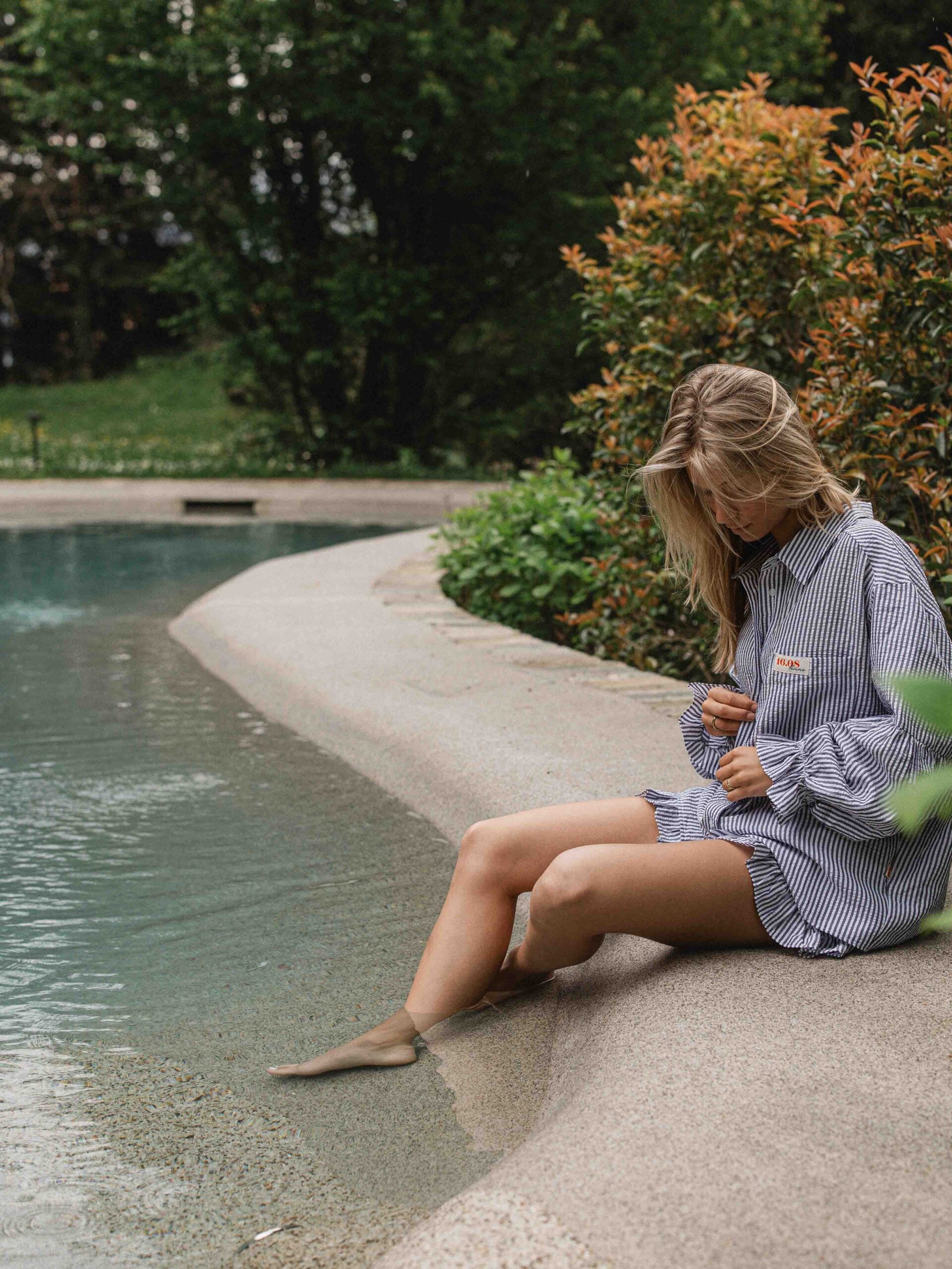 Blue Stripe Oversized Ruffle Blouse