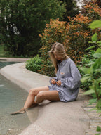 Blue Stripe Oversized Ruffle Blouse Sample