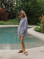 Blue Stripe Oversized Ruffle Blouse Sample