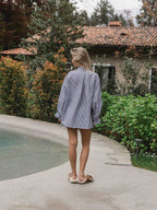 Blue Stripe Oversized Ruffle Blouse Sample