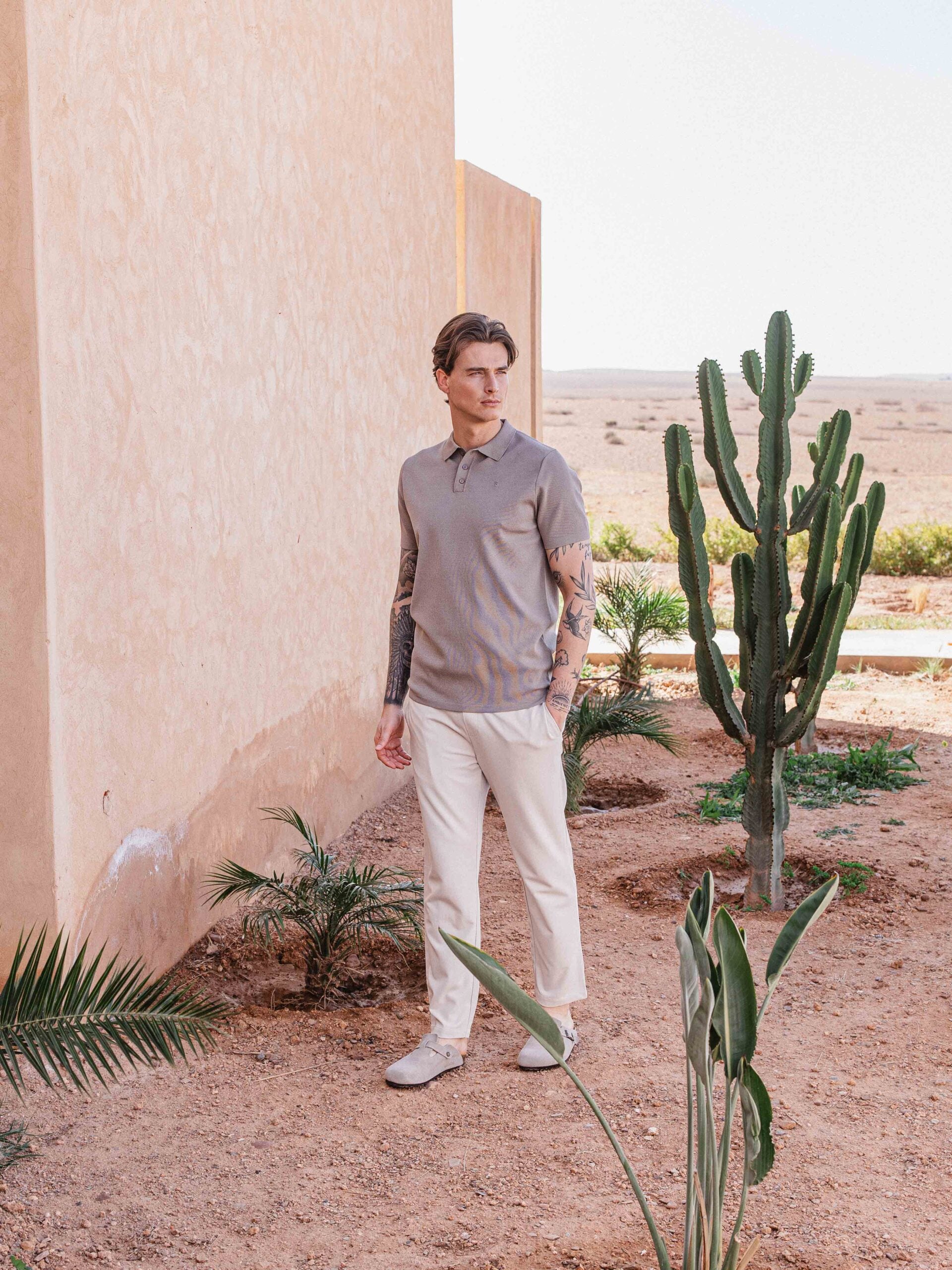 Light Brown Knit Polo Button