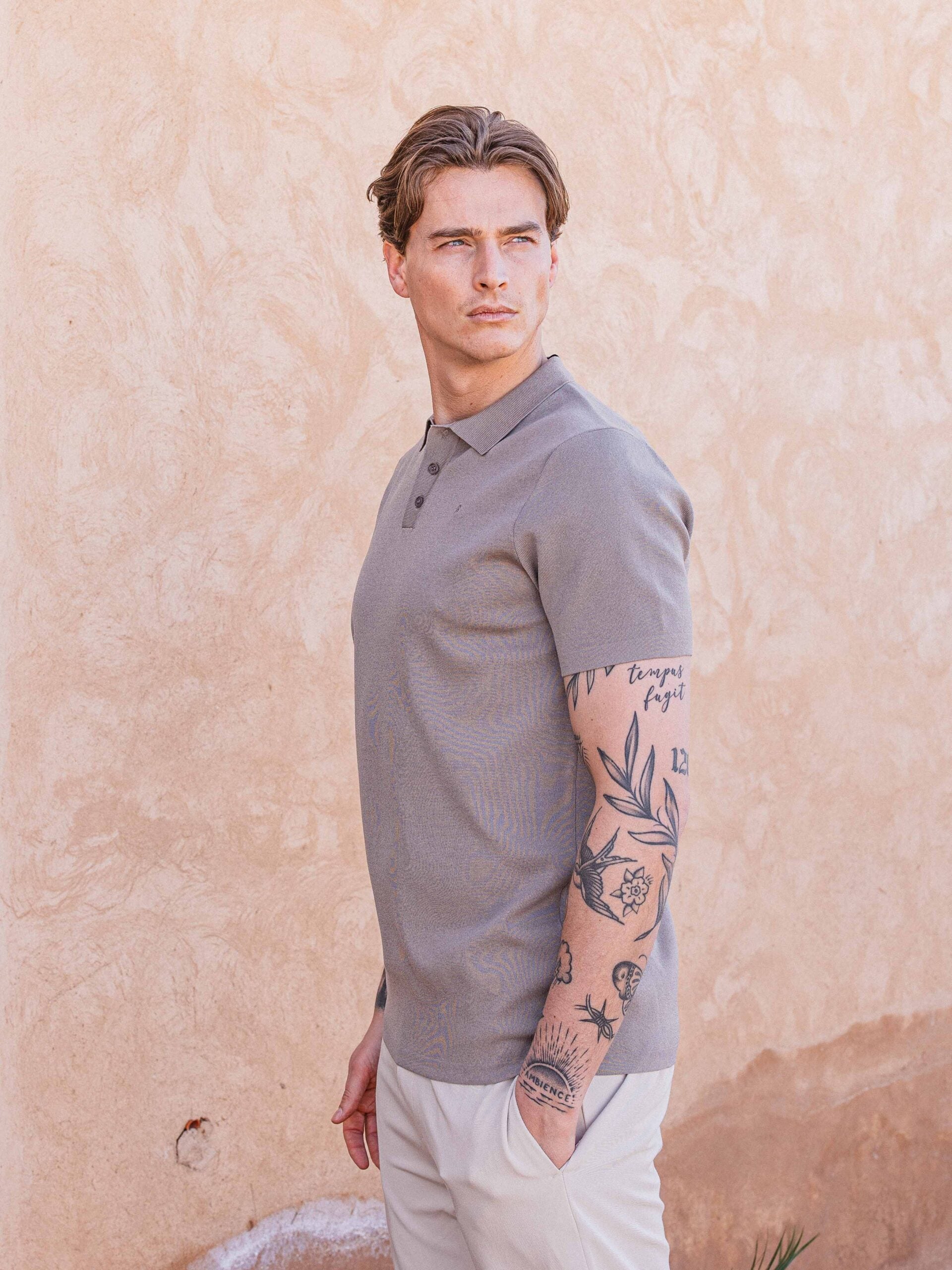 Light Brown Knit Polo Button