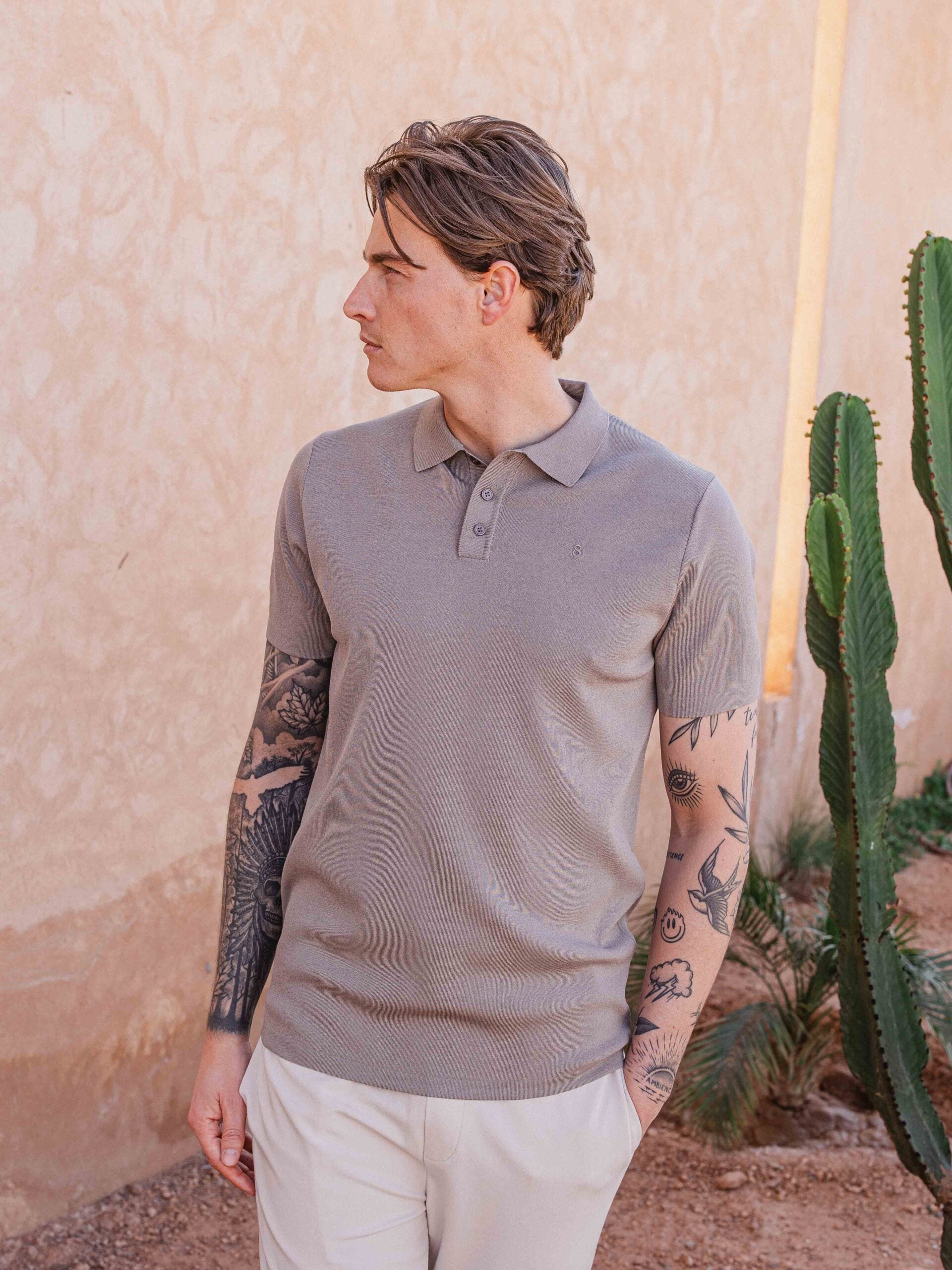 Light Brown Knit Polo Button
