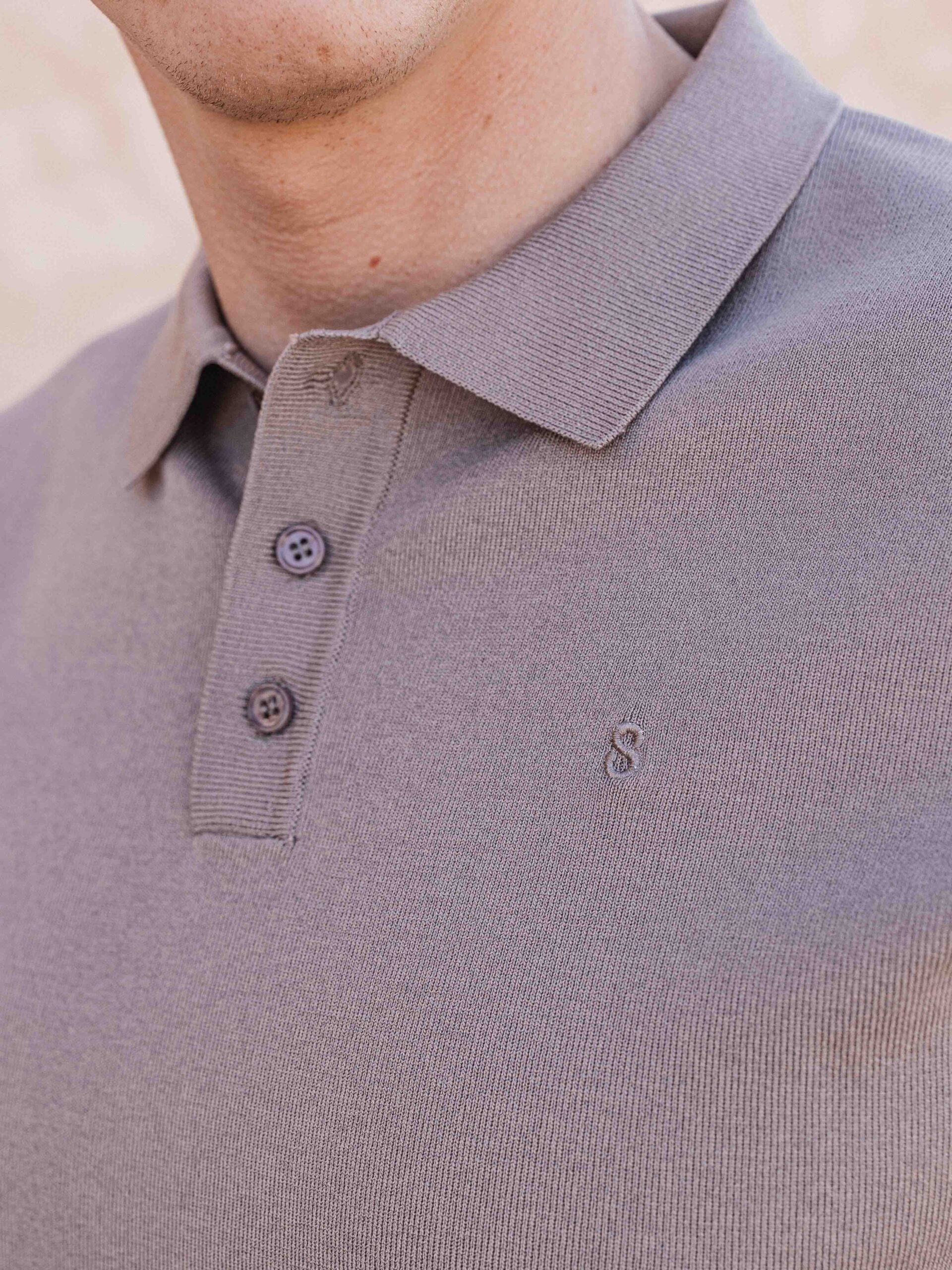 Light Brown Knit Polo Button