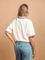 Beiges strukturiertes Sommer-V-Polo