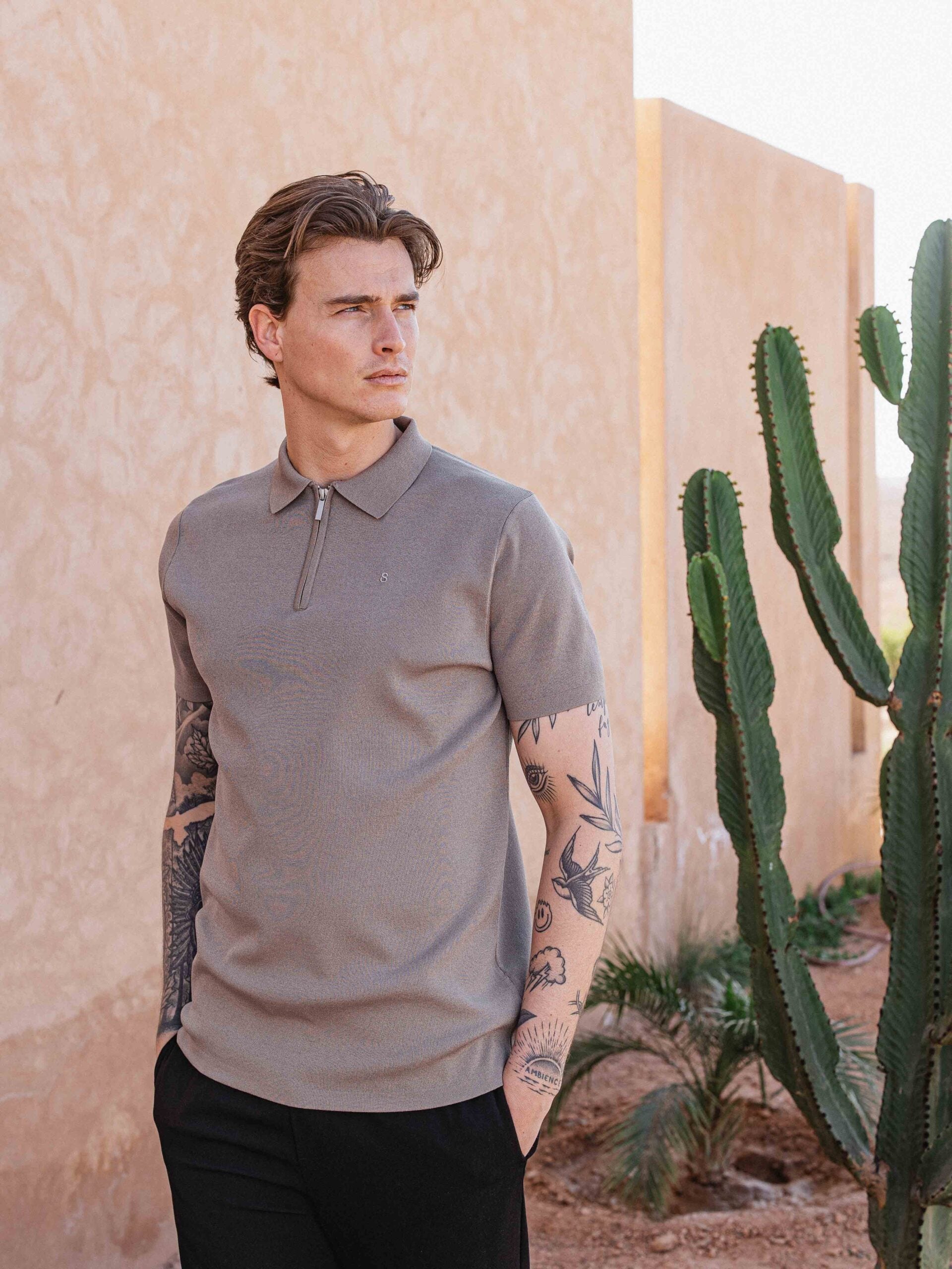 Brown Knit Polo Zipper