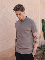 Brown Knit Polo Zipper