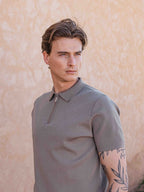 Brown Knit Polo Zipper