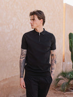 Black Knit Polo Zipper
