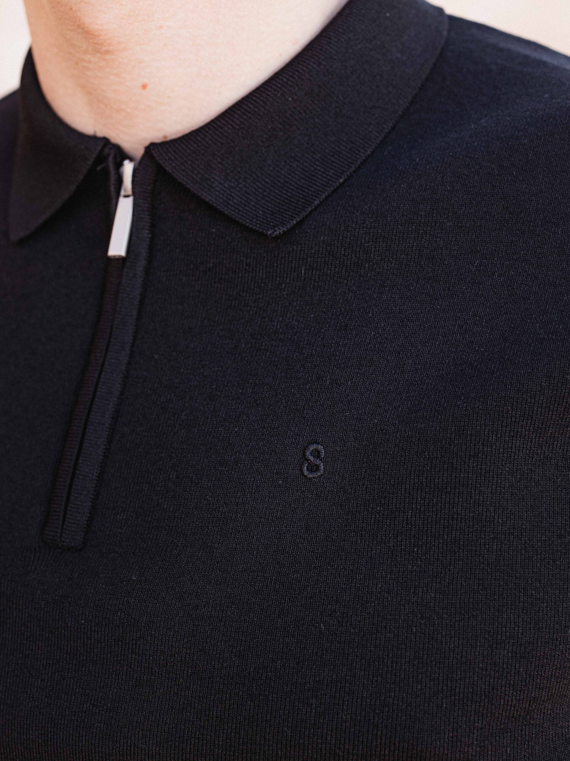Black Knit Polo Zipper