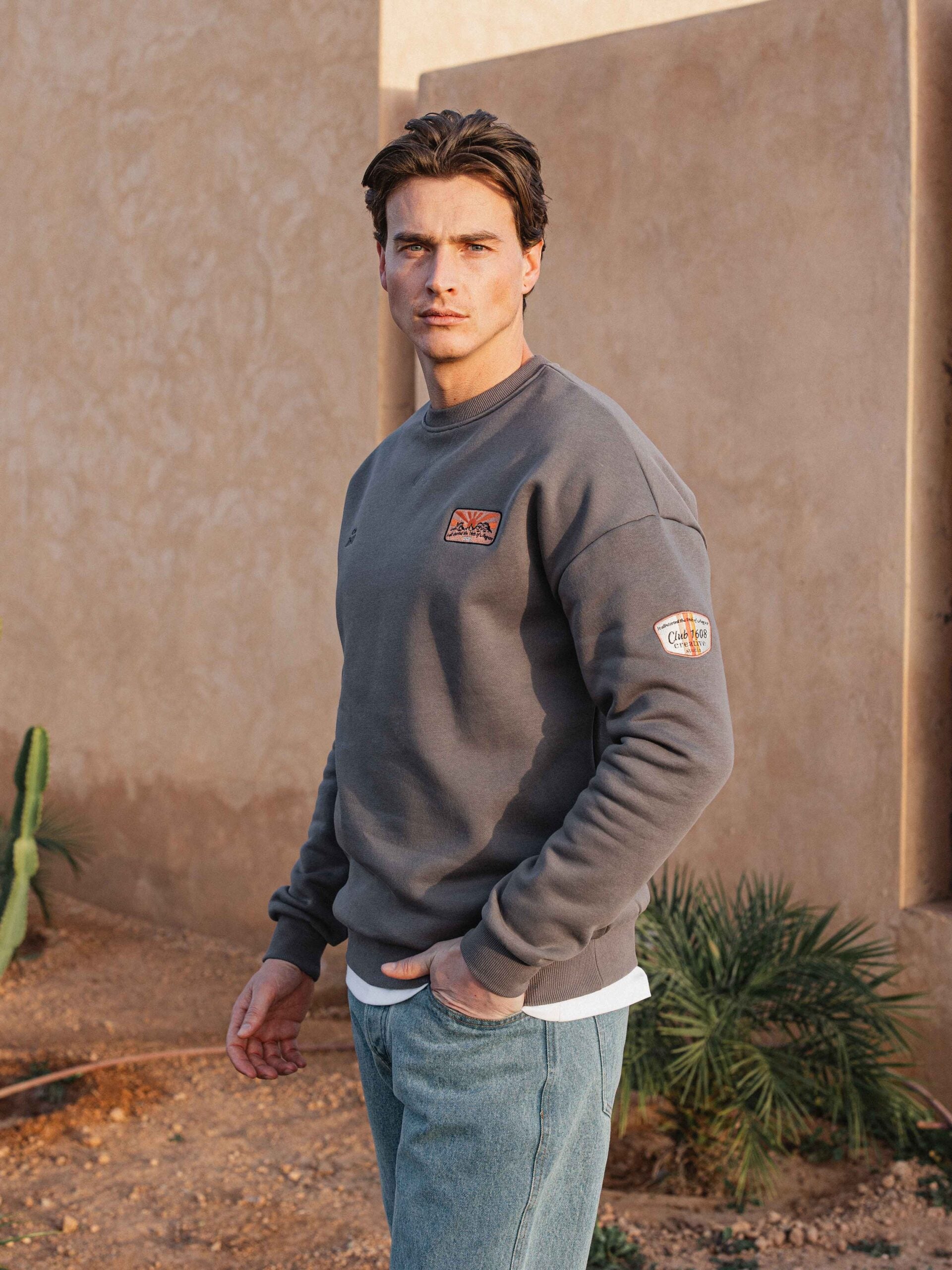 Dark Grey Oversized Patch Sweater