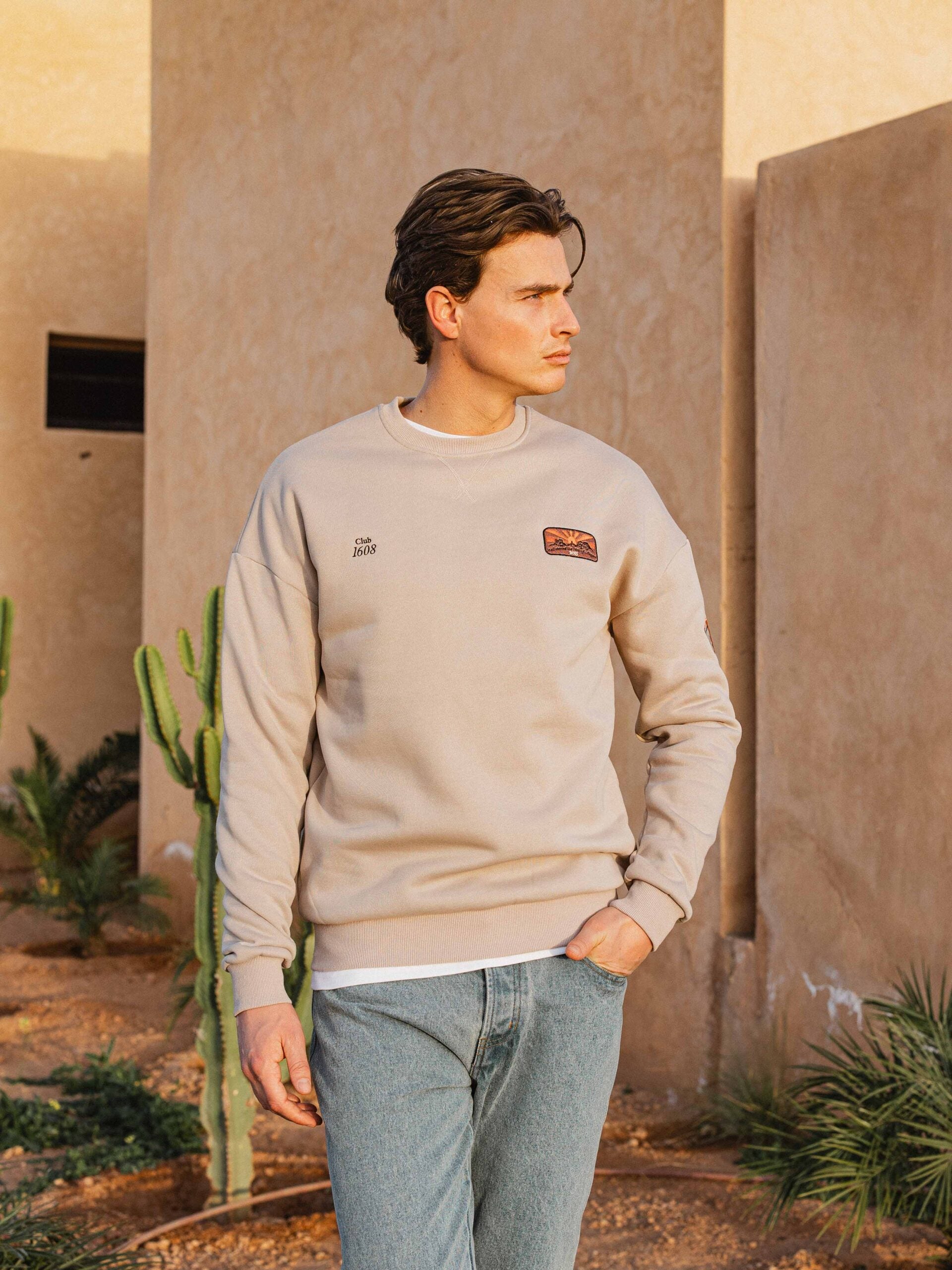 Beige Oversized Patch Sweater