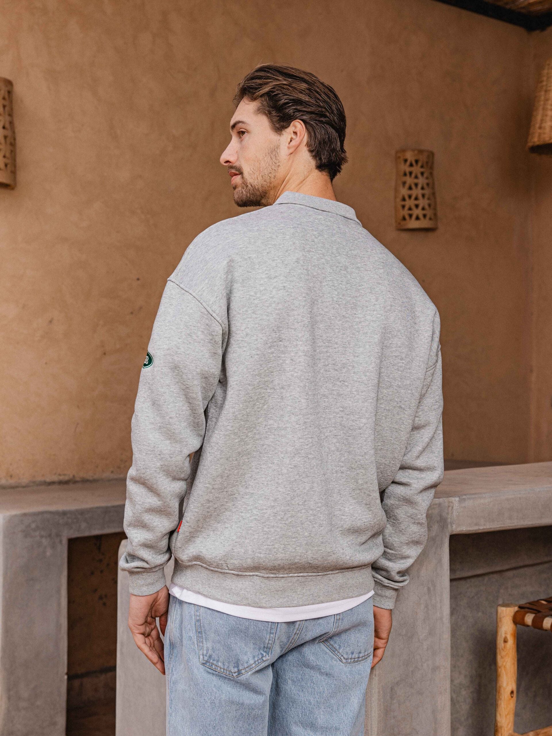 Grey Patch Oversized Polo Sweater