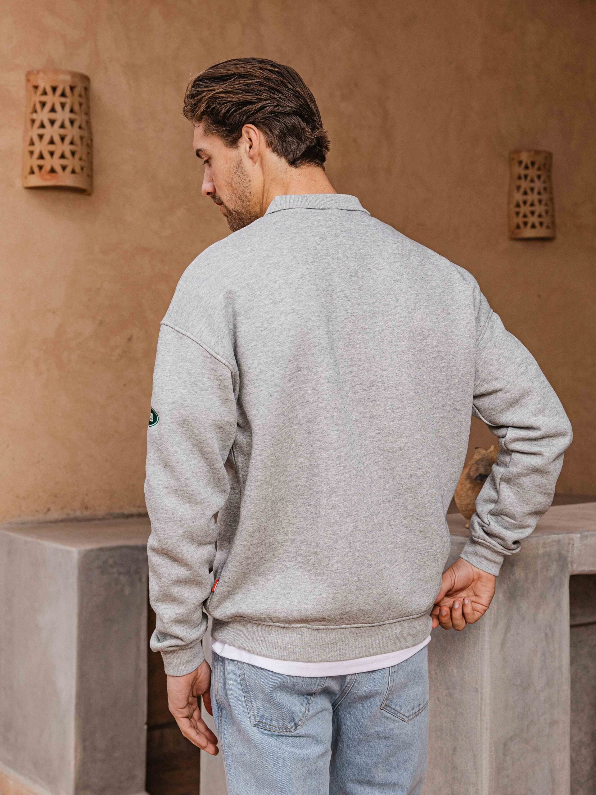 Grey Patch Oversized Polo Sweater