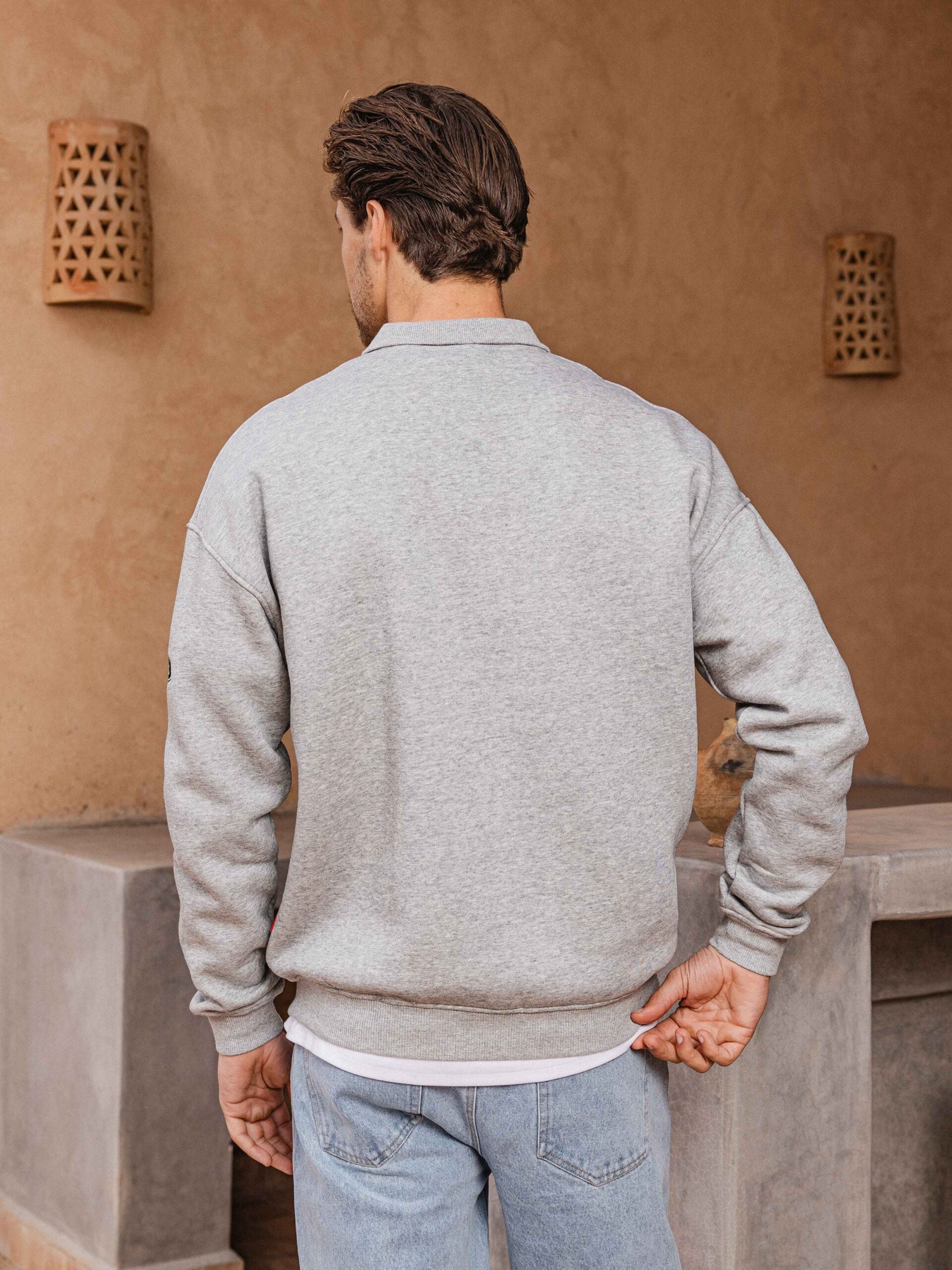 Grey Patch Oversized Polo Sweater