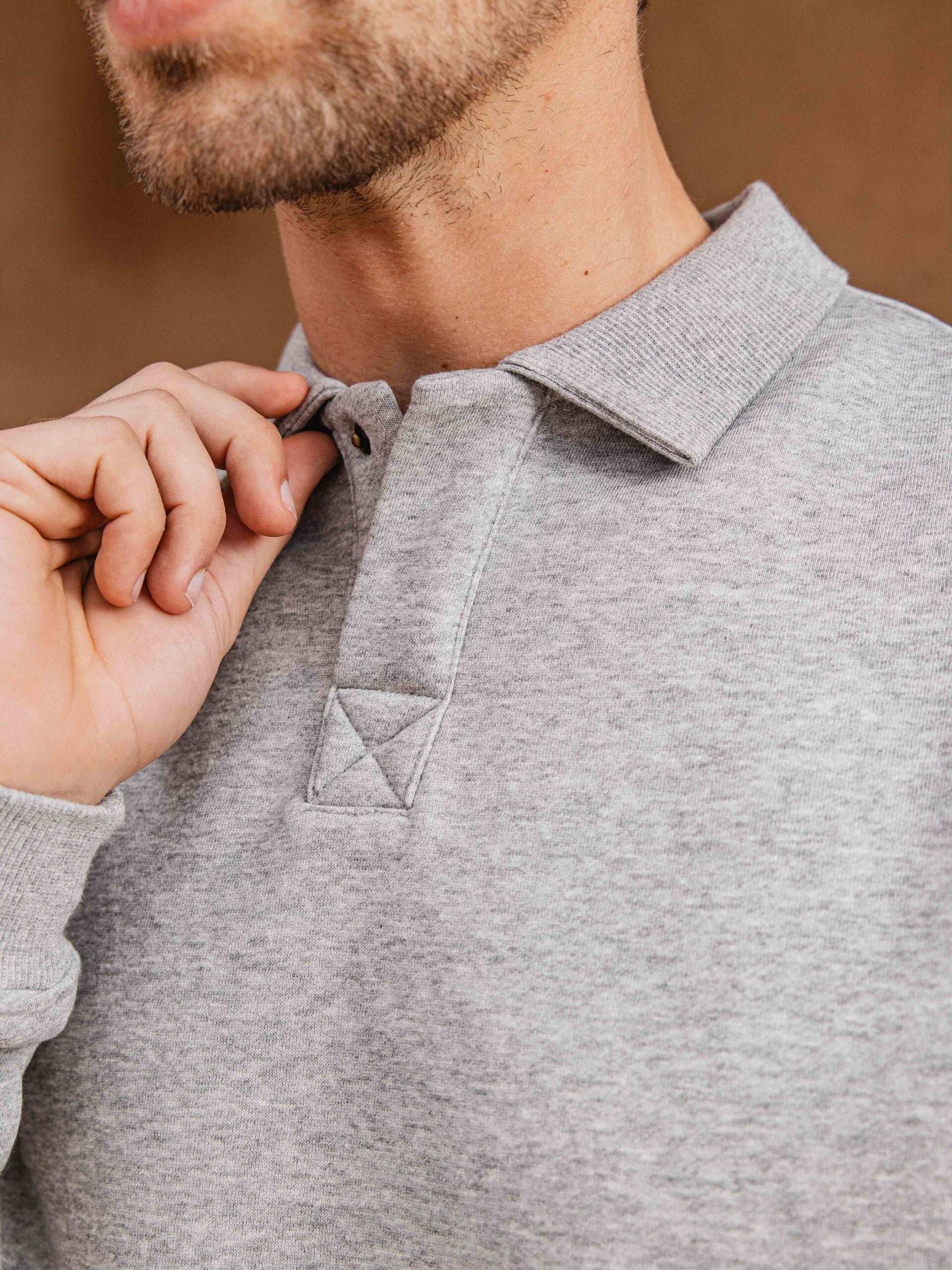 Grey Patch Oversized Polo Sweater