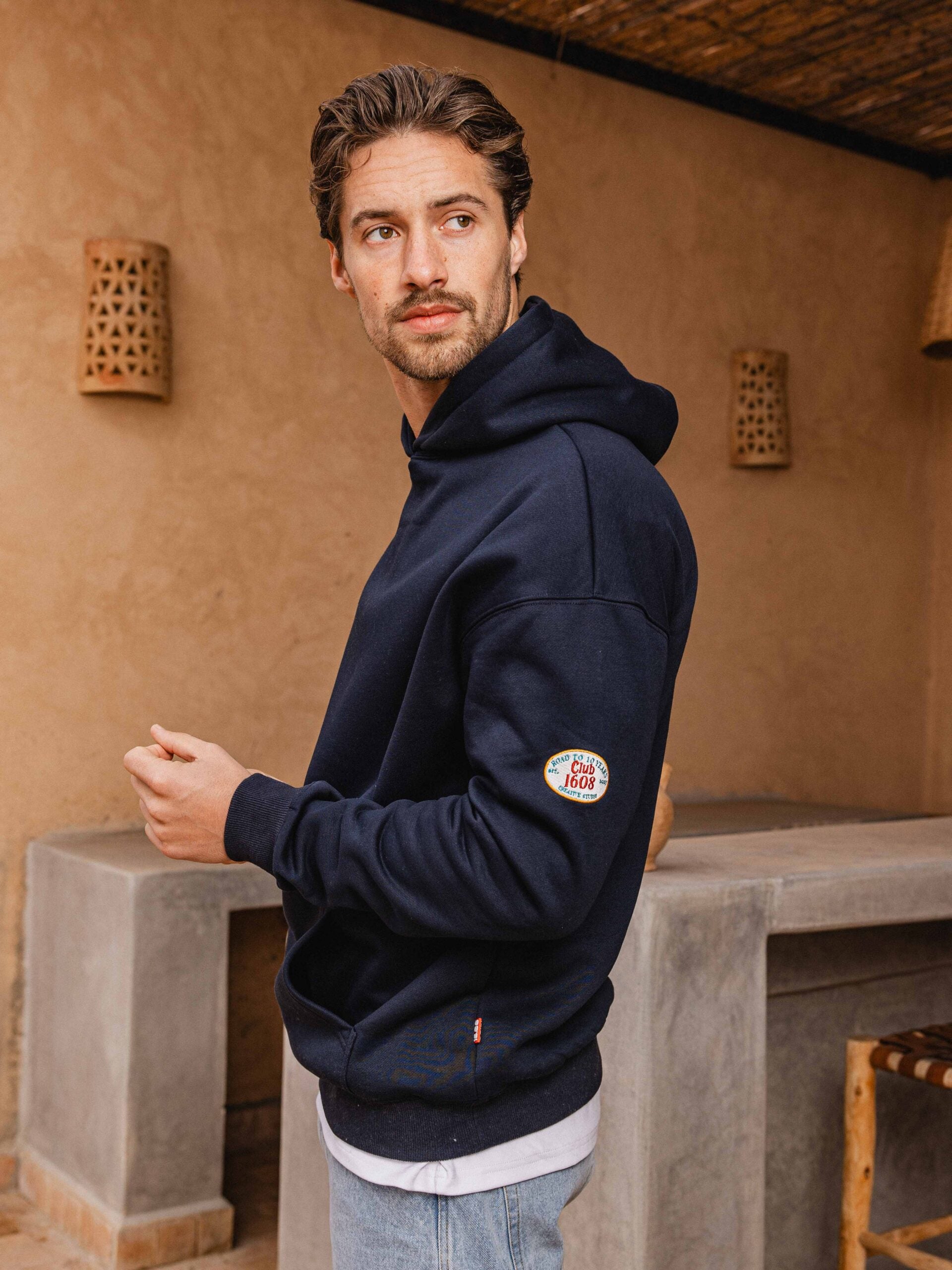 Navy Patch Oversized Hoodie