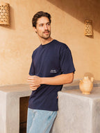 Marineblaues Oversize-T-Shirt mit Text