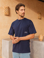 Marineblaues Oversize-T-Shirt mit Text