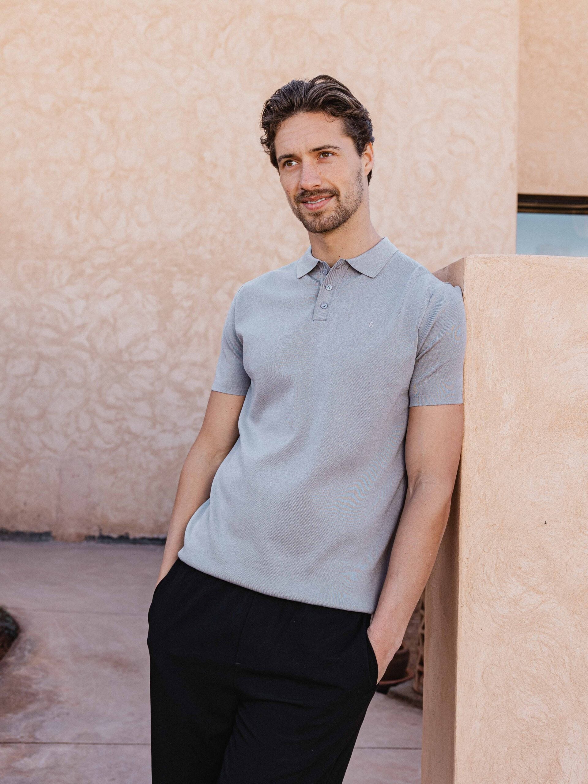 Light Grey Knit Button Polo