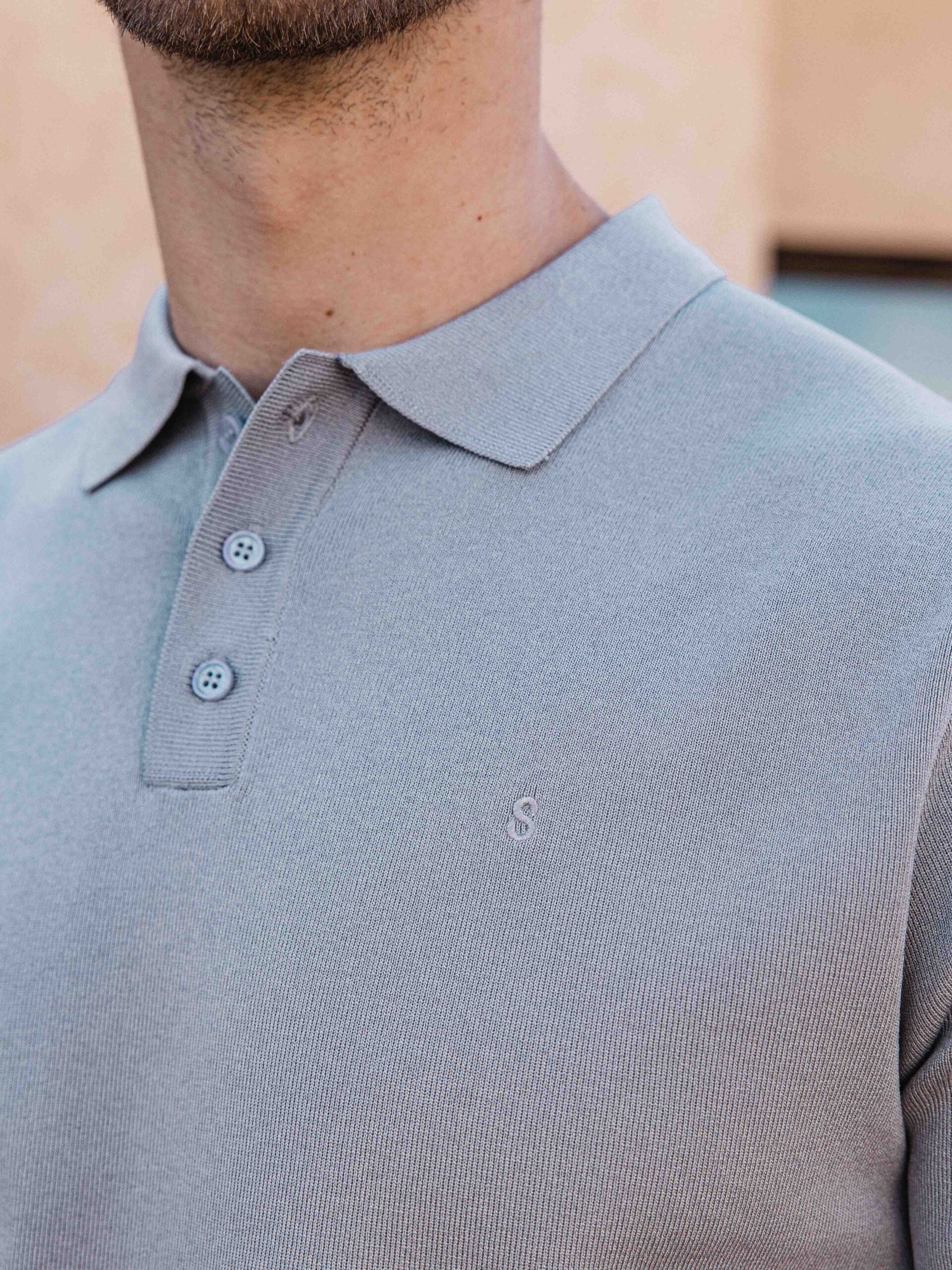 Light Grey Knit Button Polo