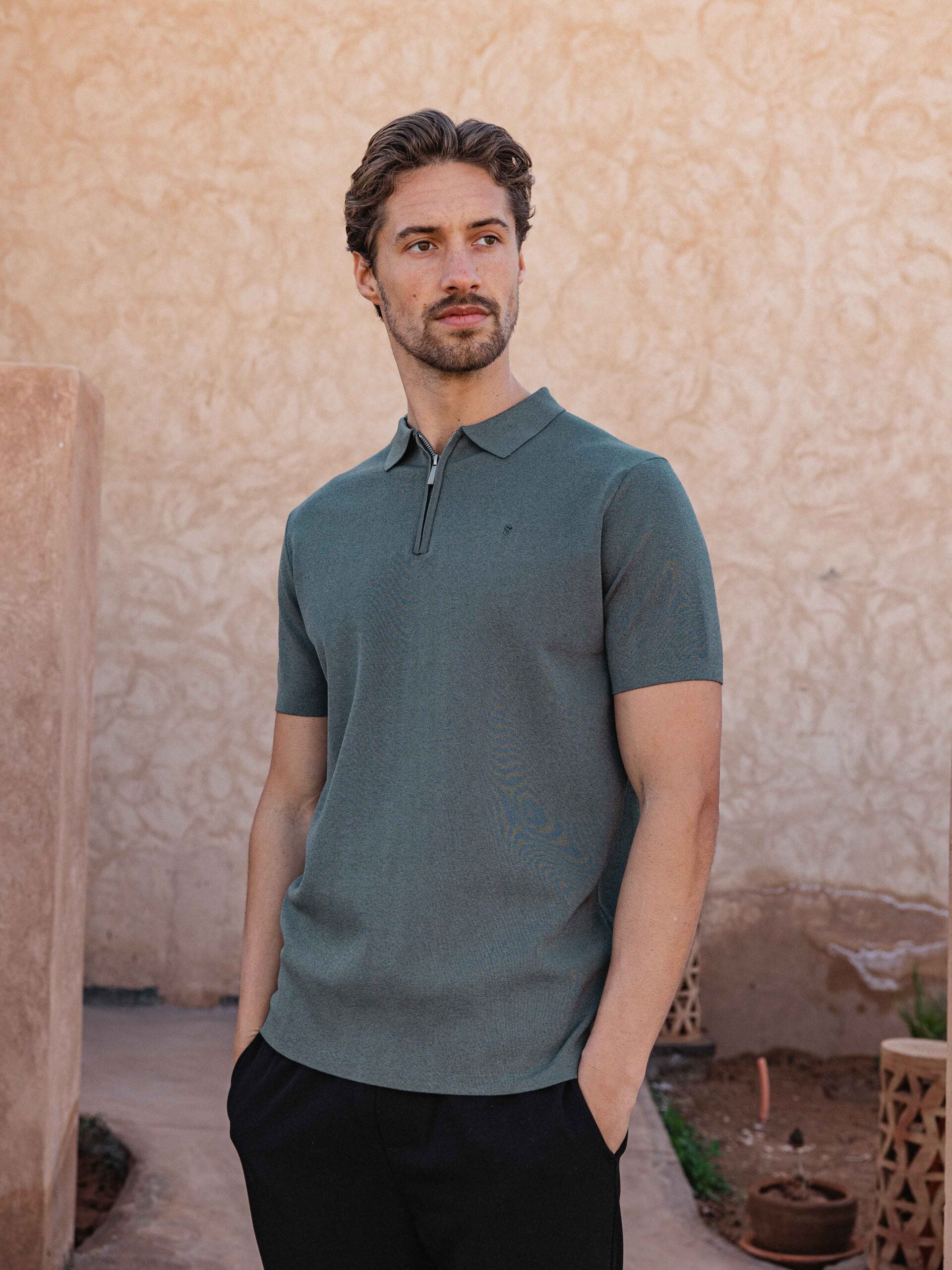 Sea Green Knit Polo Zipper