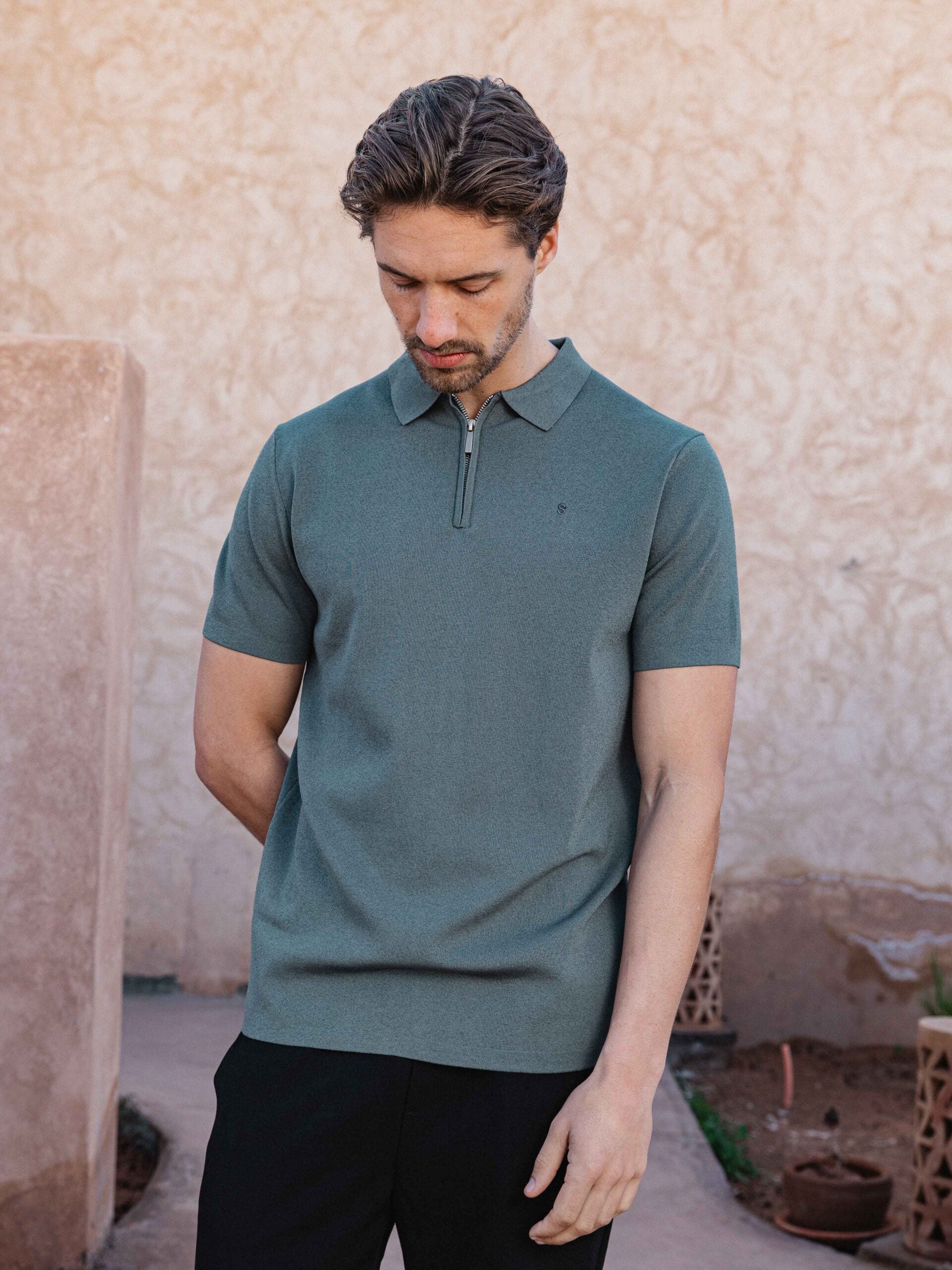 Sea Green Knit Polo Zipper