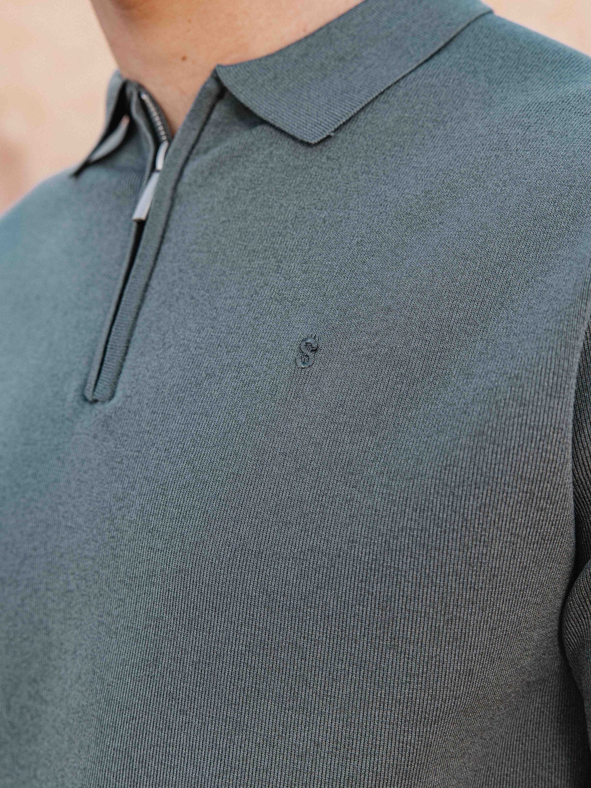 Sea Green Knit Polo Zipper