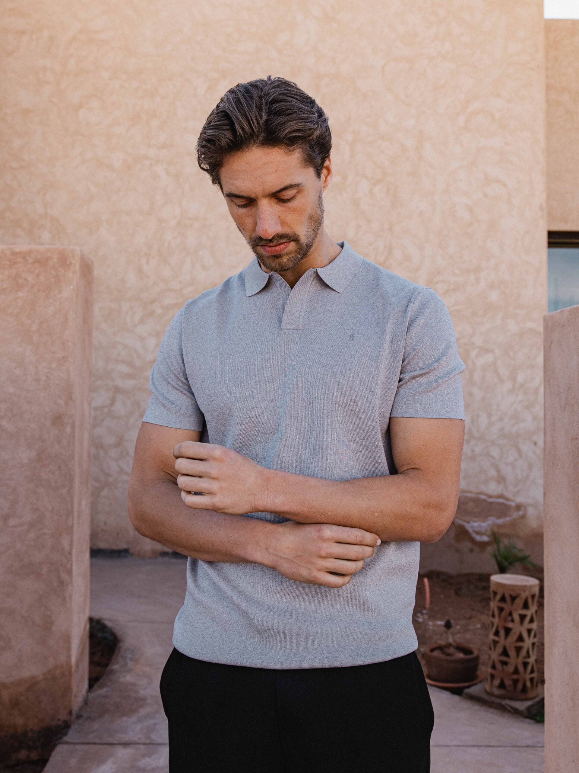Light Grey Melange V-polo