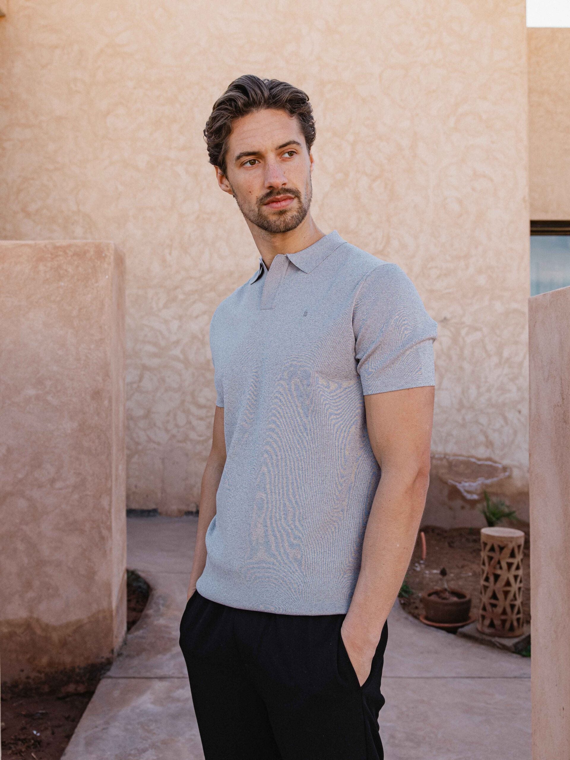 Light Grey Melange V-polo