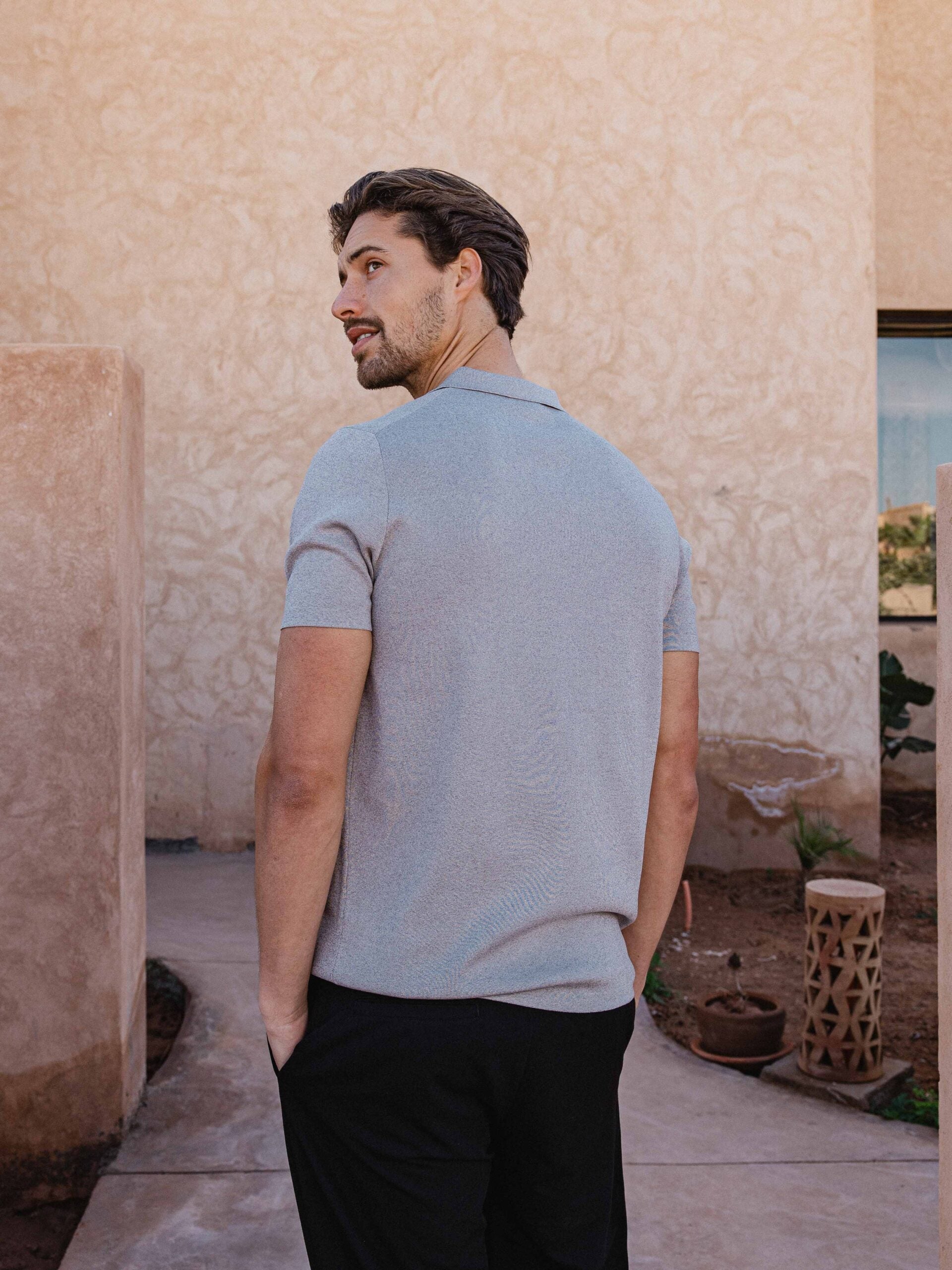 Light Grey Melange V-polo