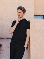 Black Knit Button Polo