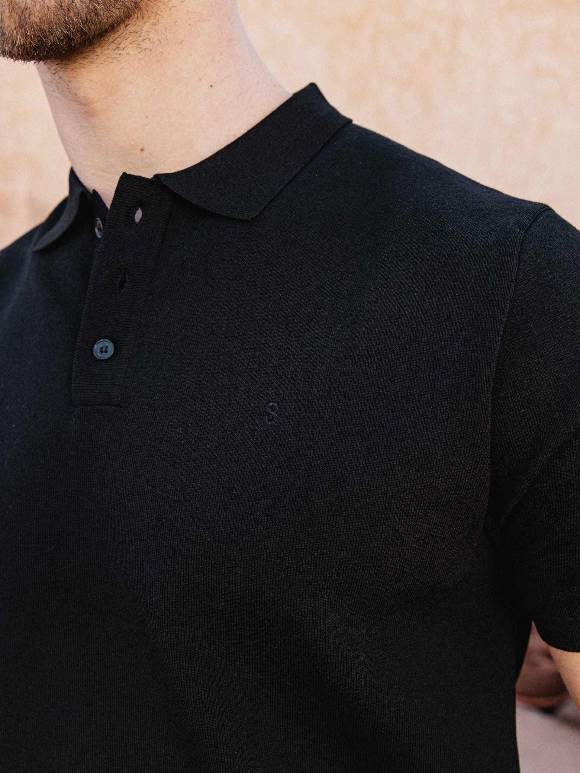 Black Knit Button Polo
