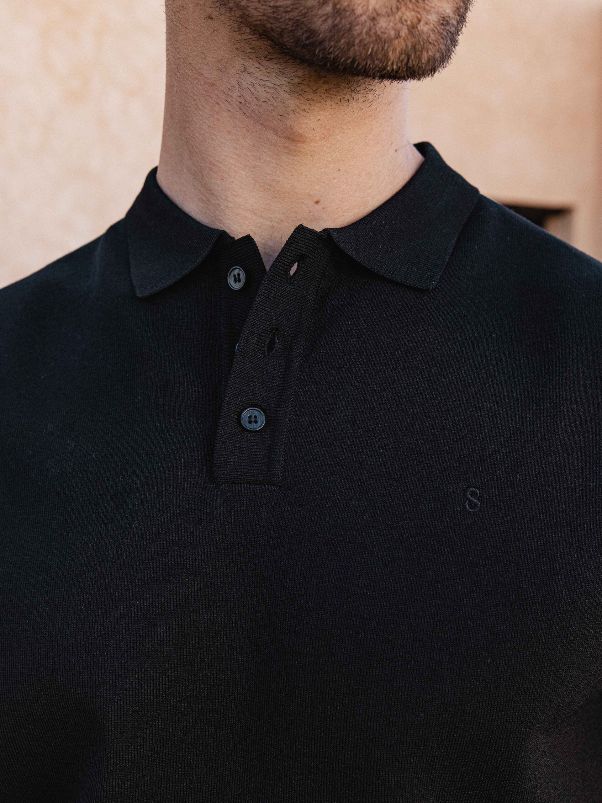 Black Knit Button Polo