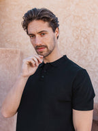 Black Knit Button Polo
