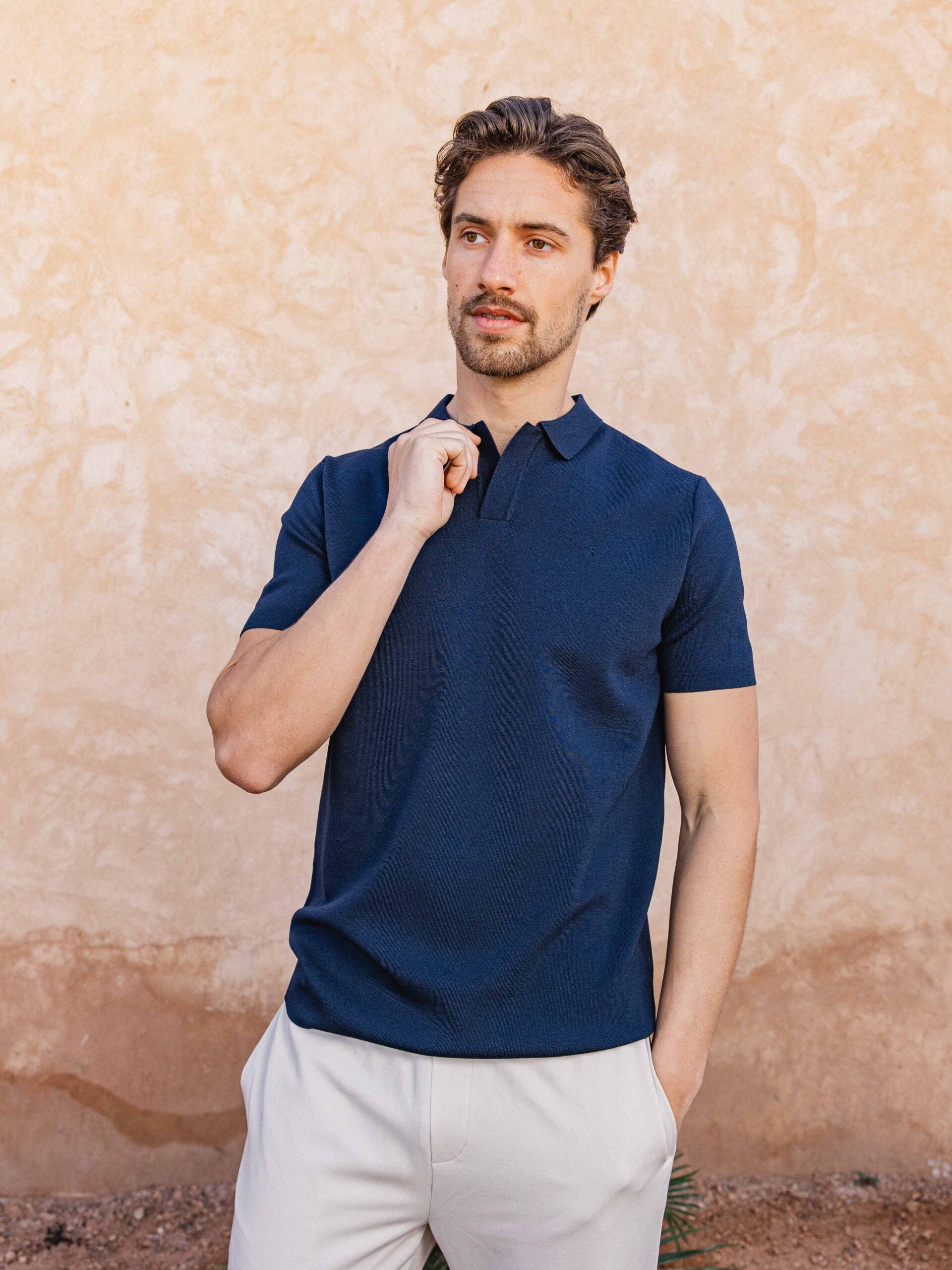 Navy Knit V-polo