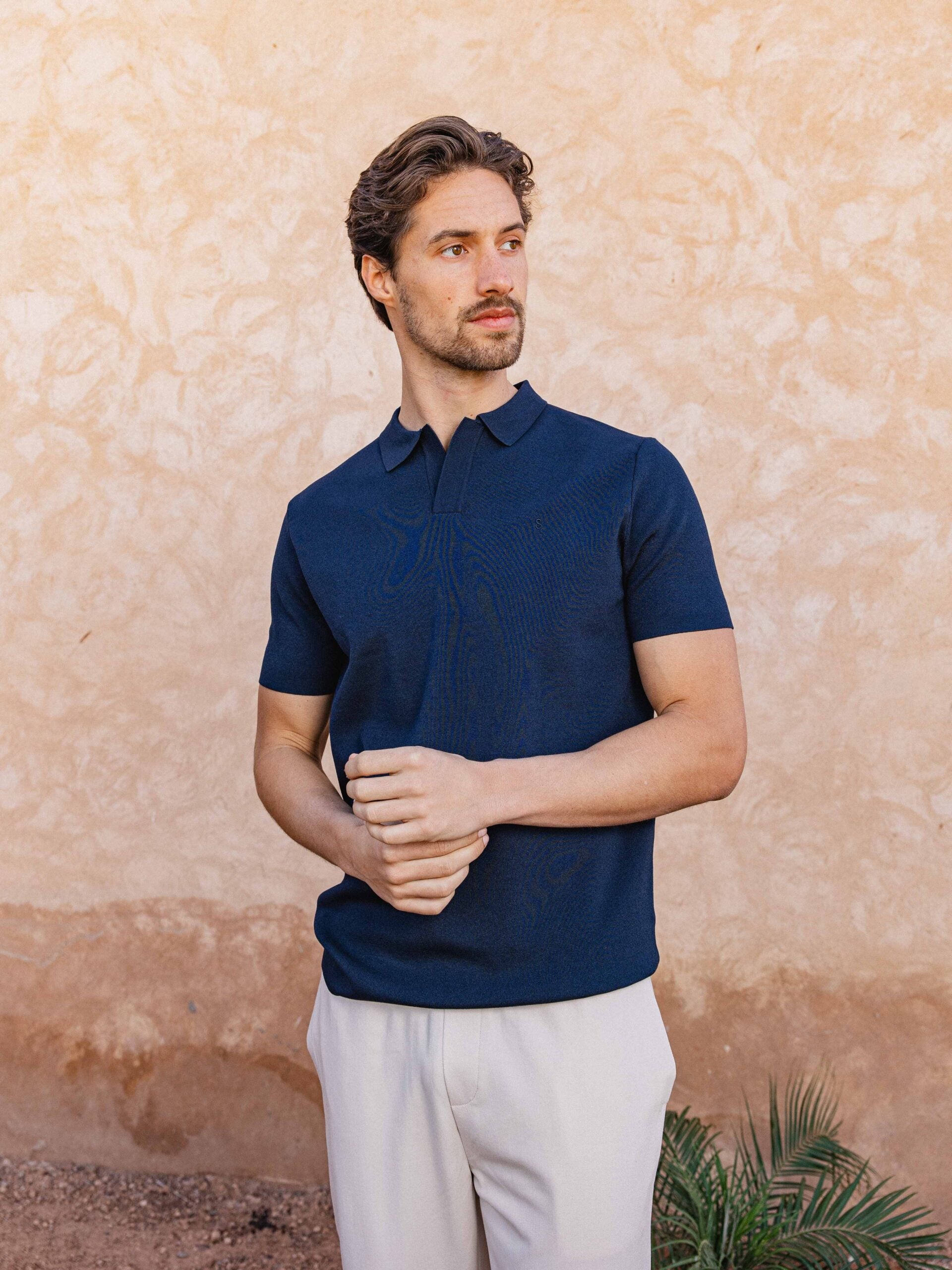 Navy Knit V-polo