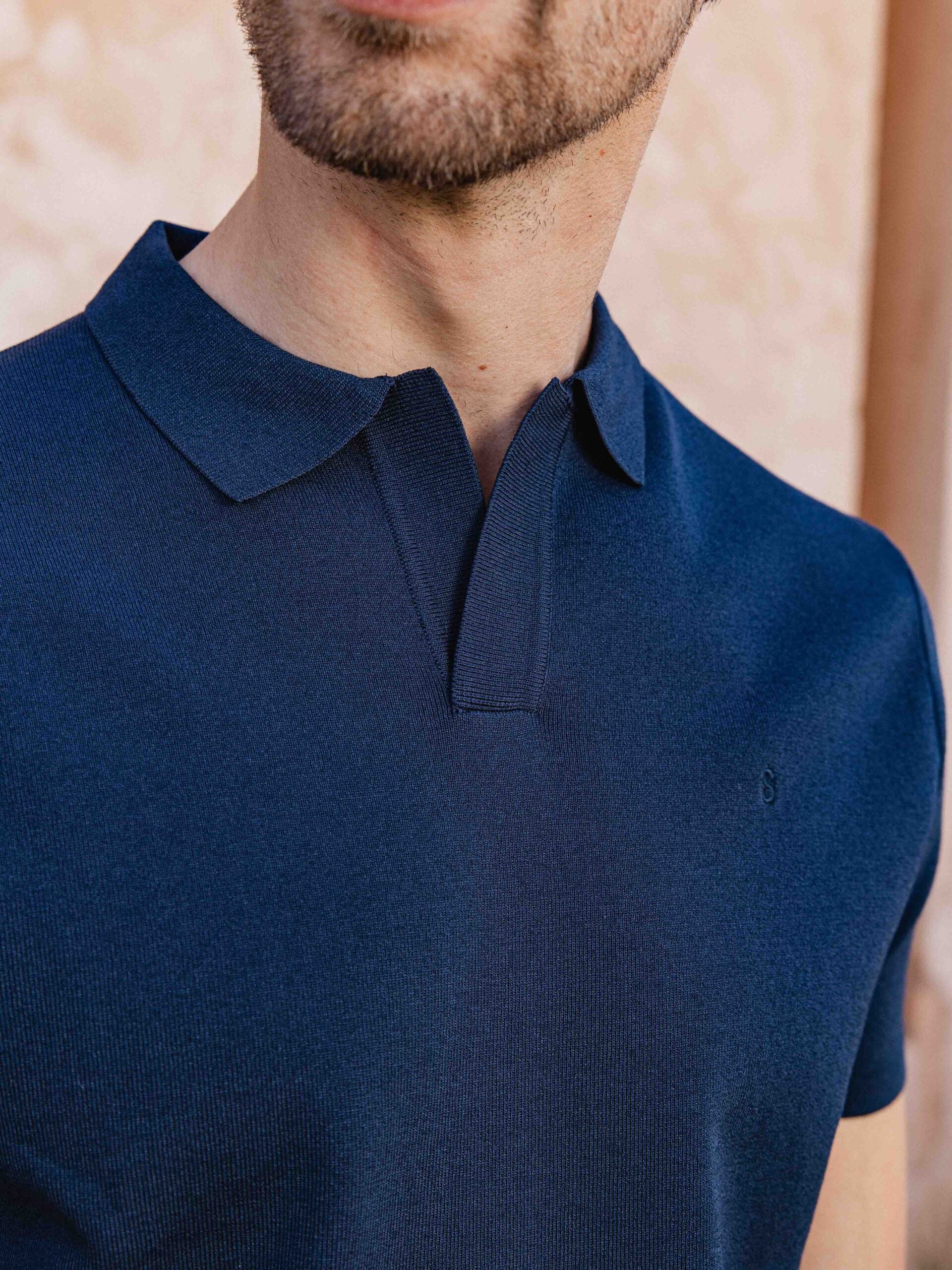 Navy Knit V-polo