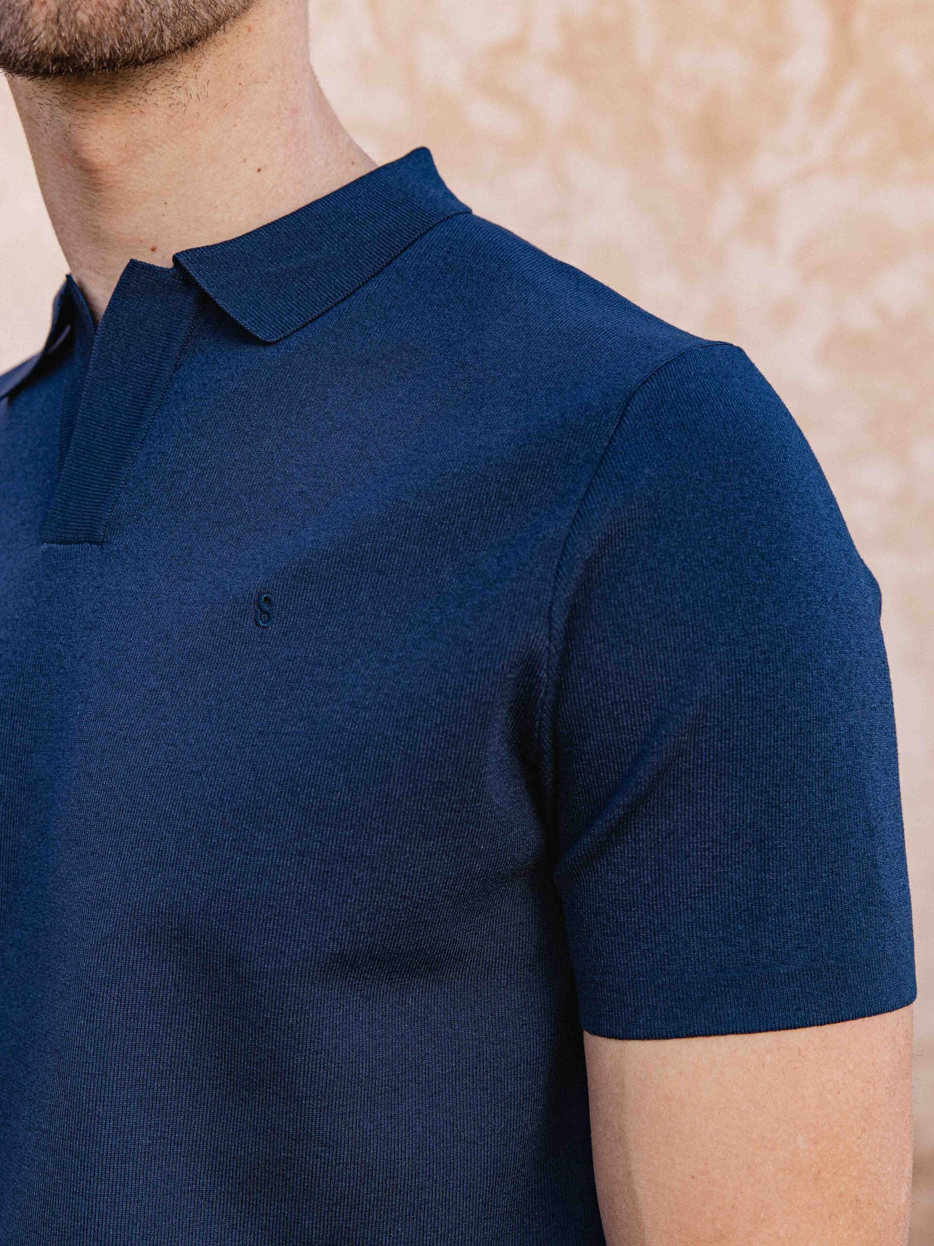 Navy Knit V-polo