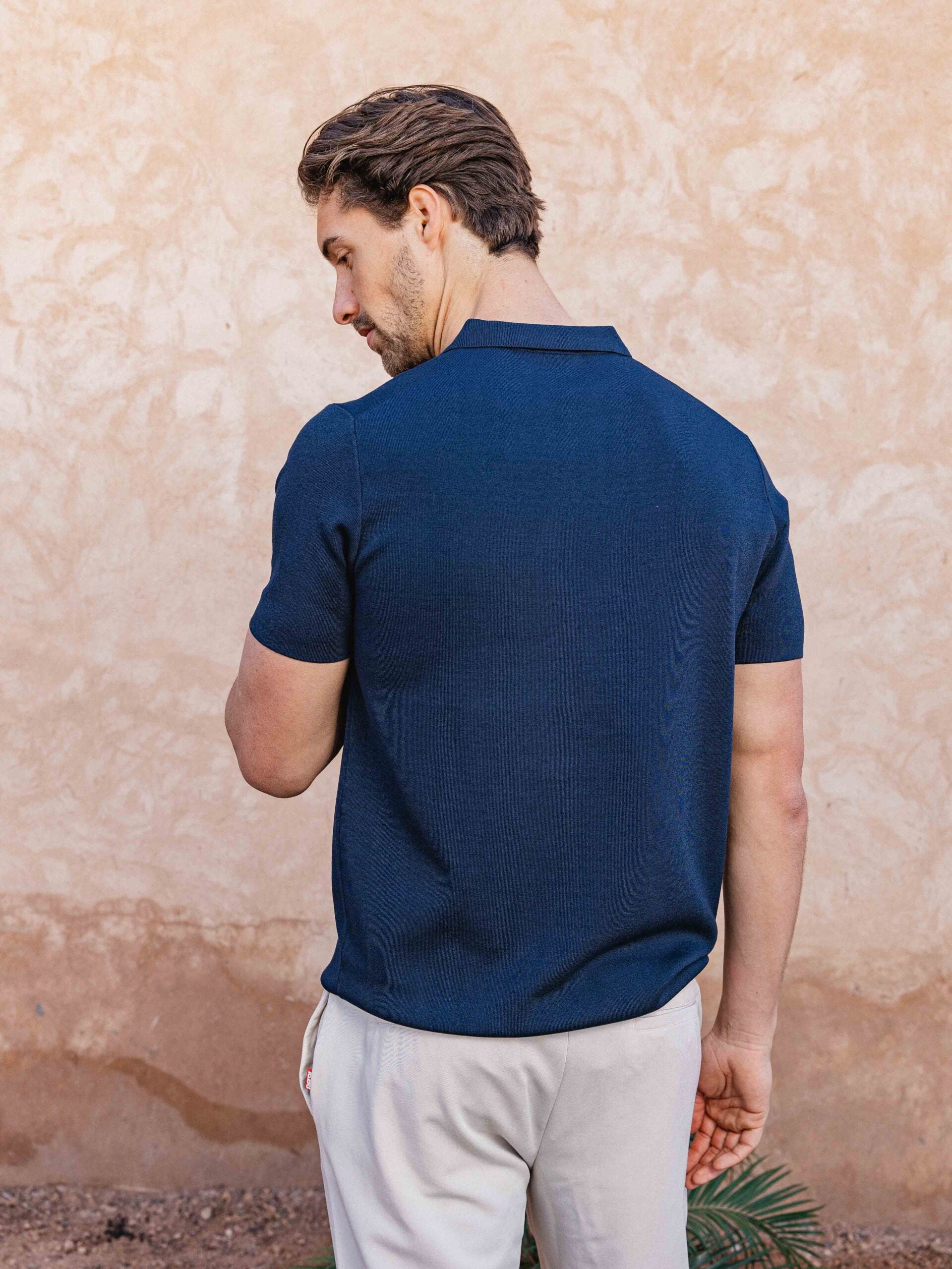 Navy Knit V-polo