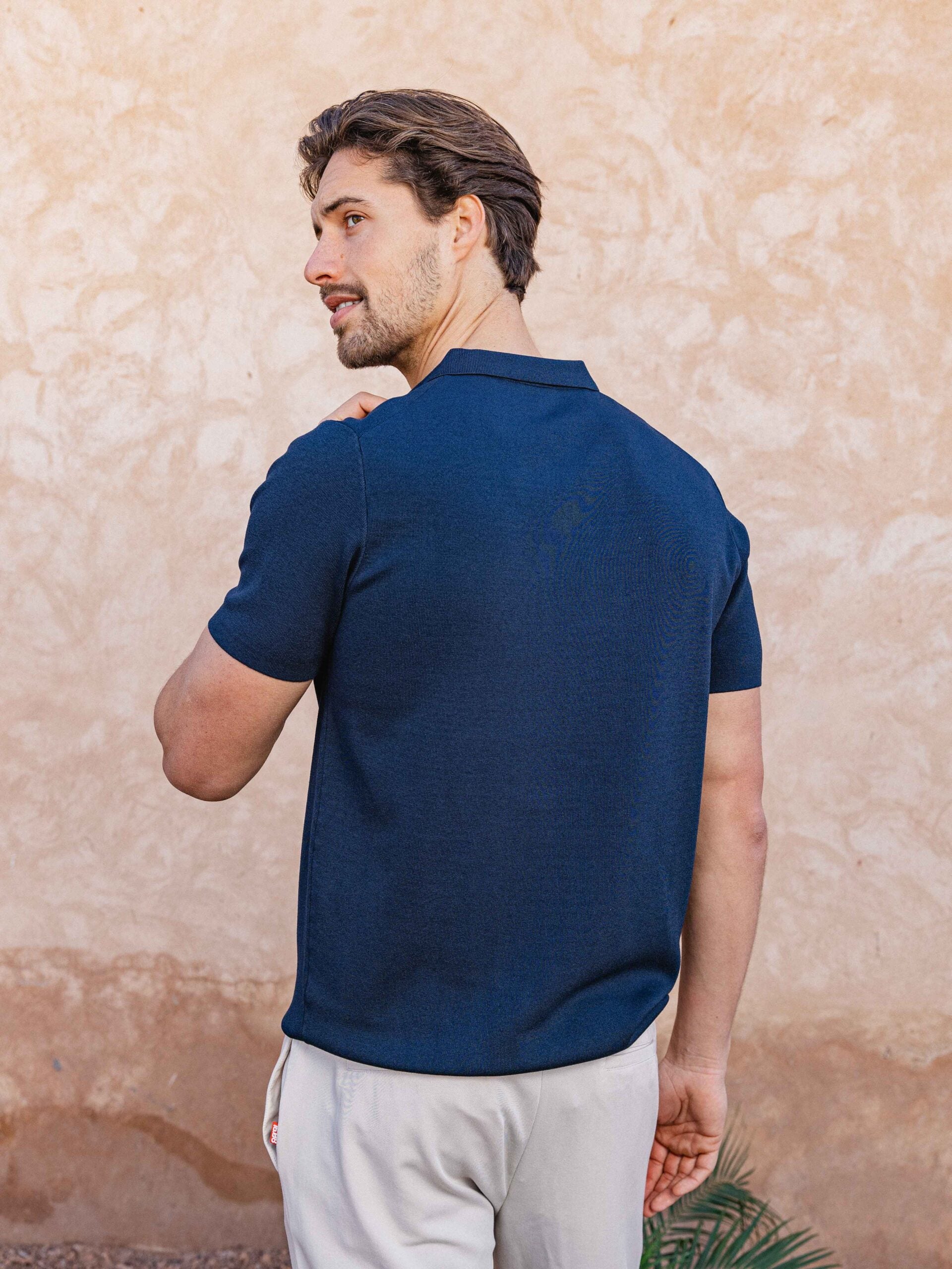 Navy Knit V-polo