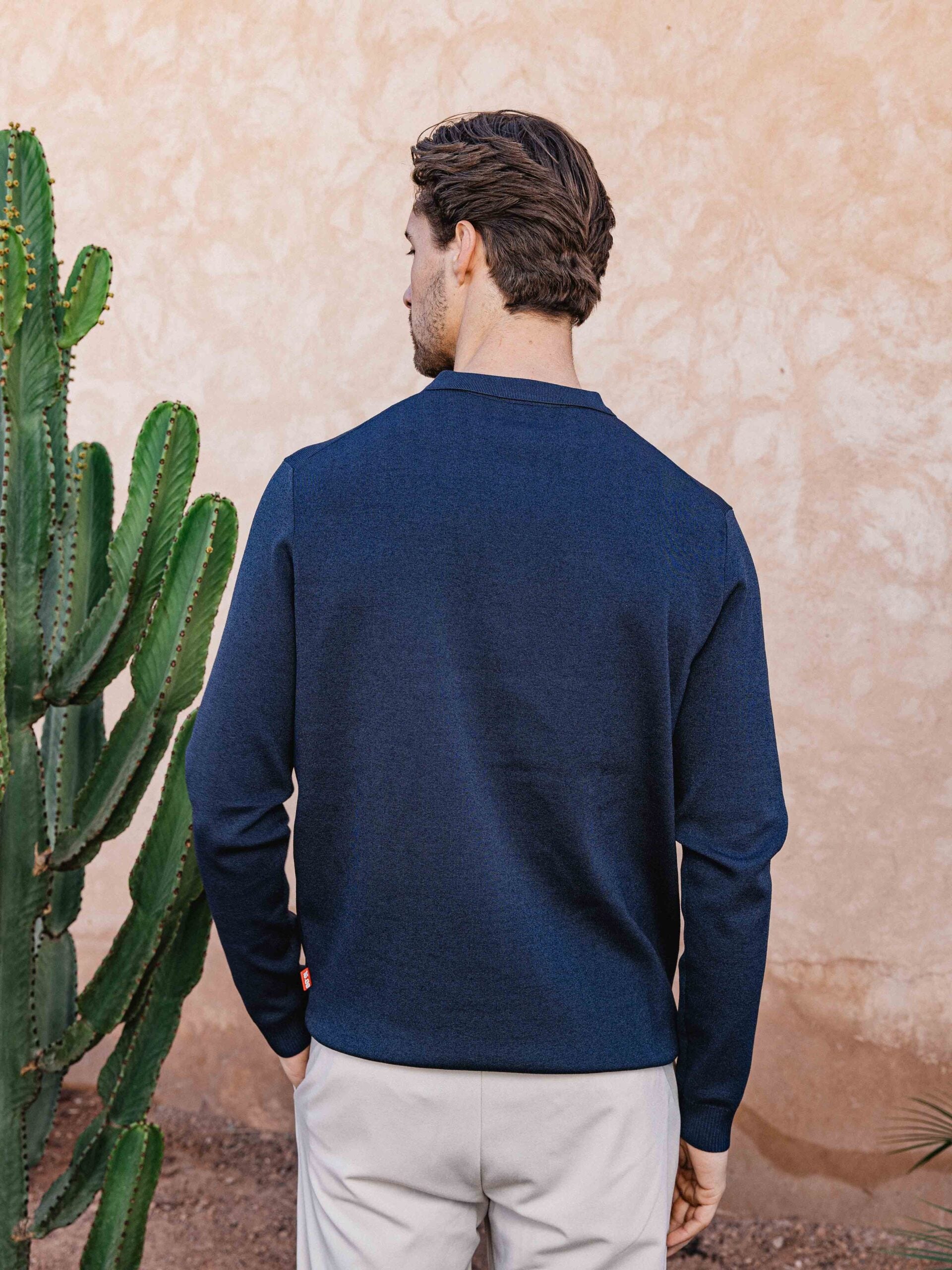Navy Knit Zipper Polo