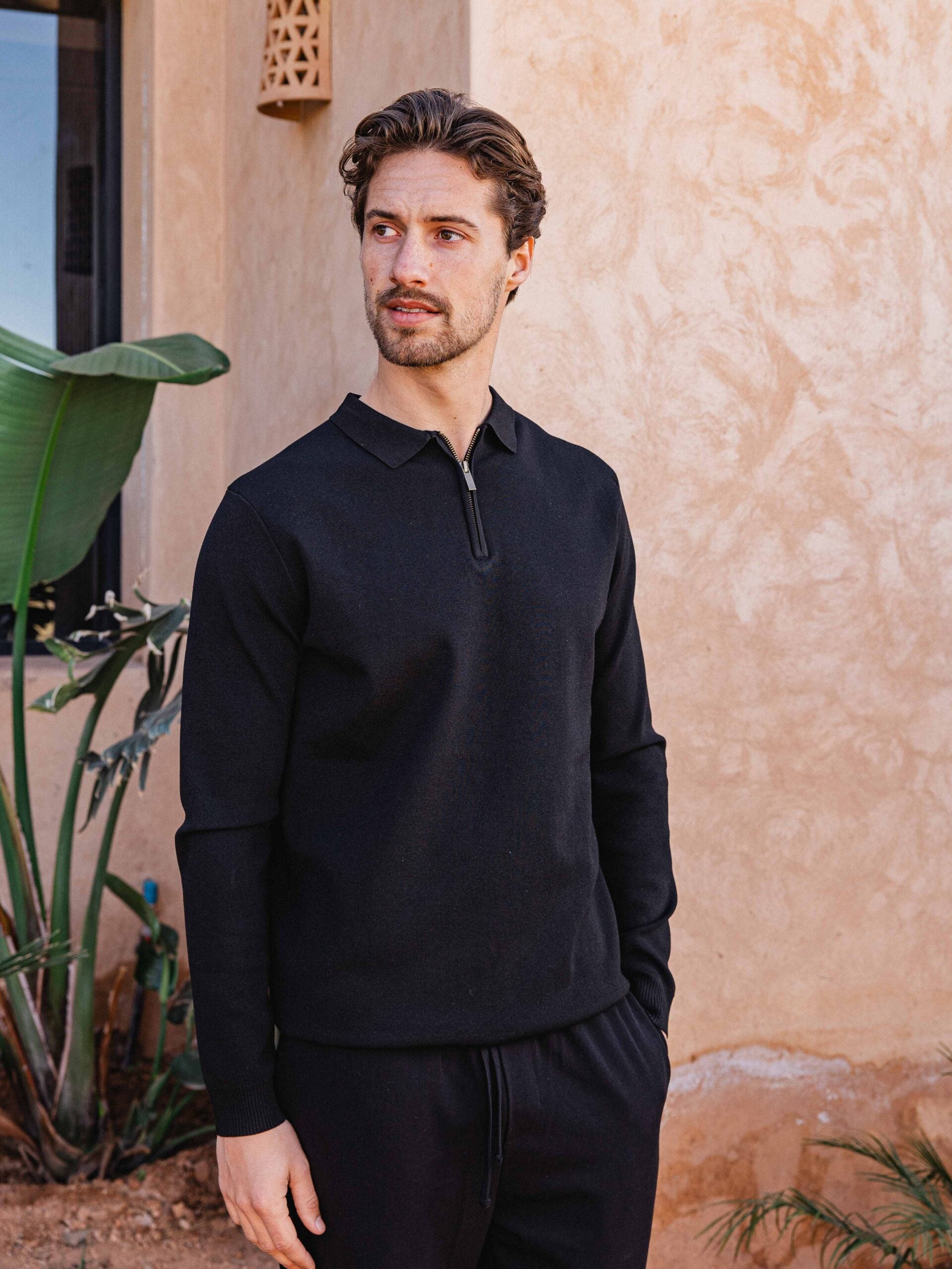 Black Knit Longsleeve Zipper