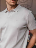 Stone White Knit V-Polo