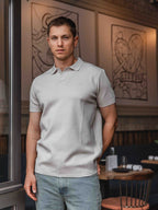 Stone White Knit V-Polo
