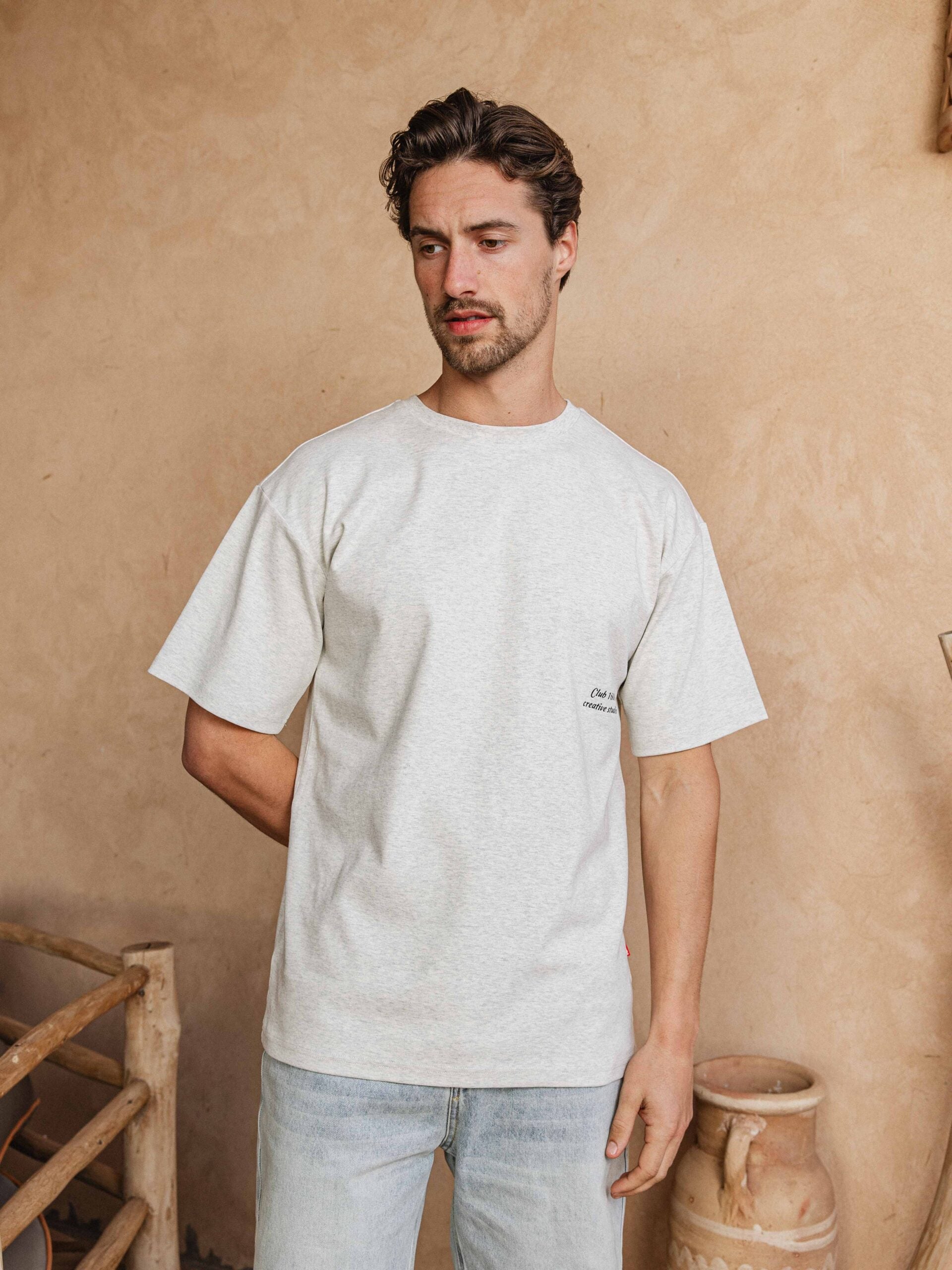 Warm Gray Oversized Text T-shirt