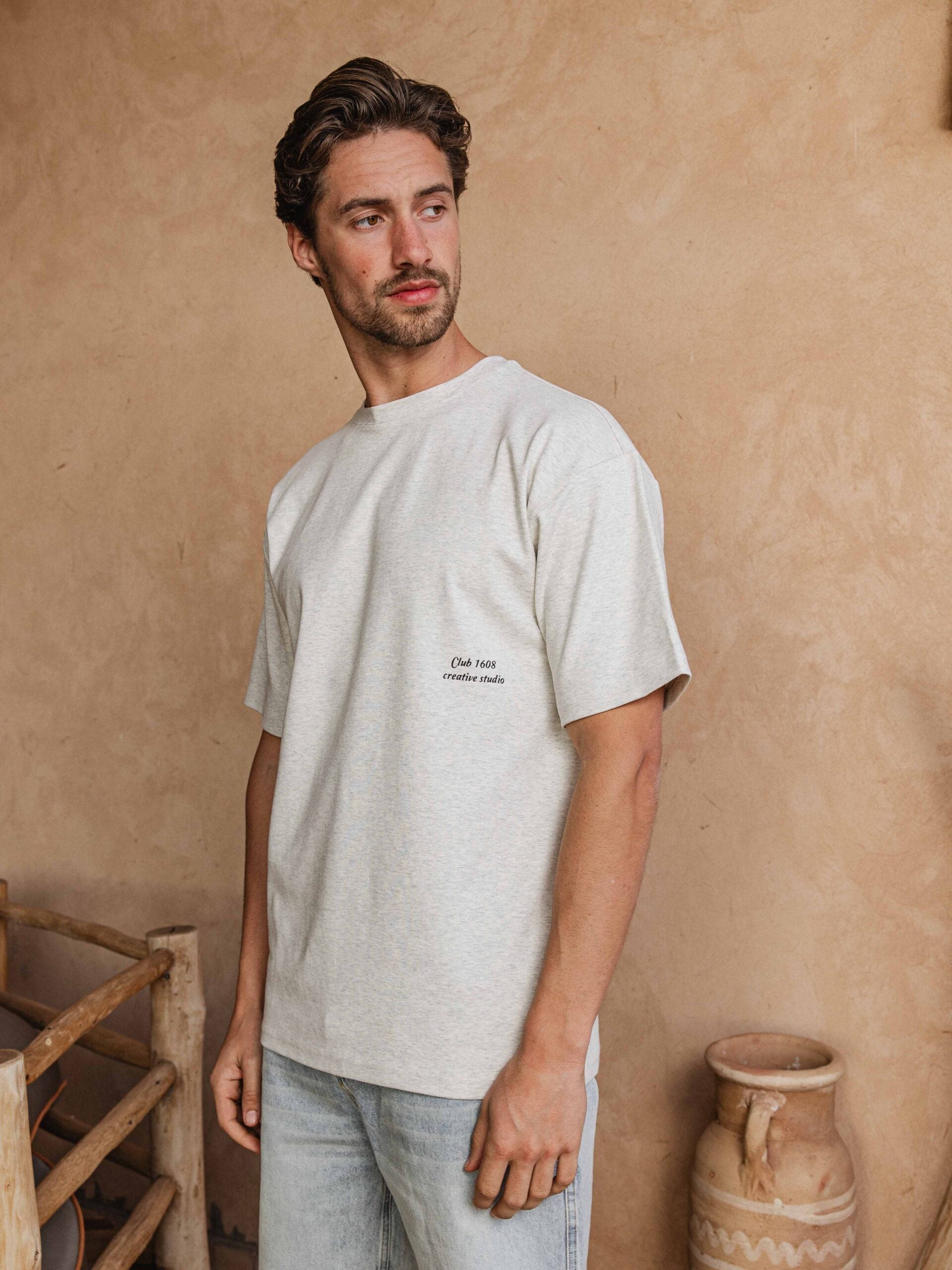 Warm Gray Oversized Text T-shirt