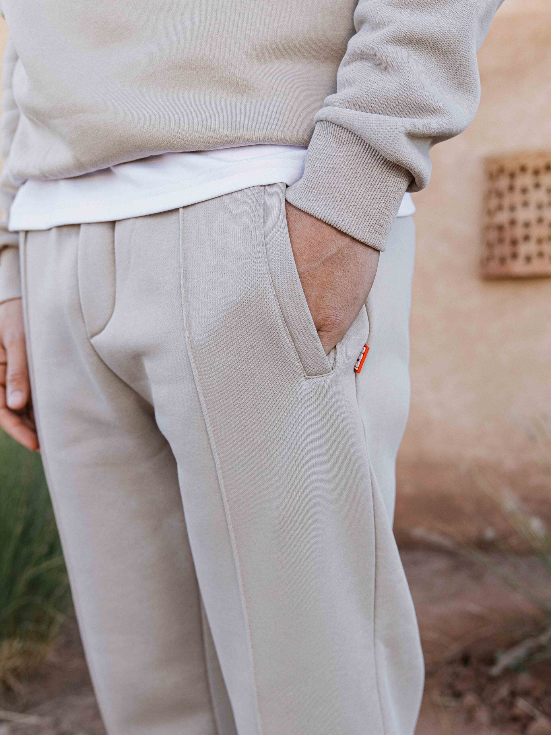 Beige Ankle Sweat Pants