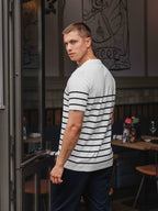 White Knit Button Stripe Polo